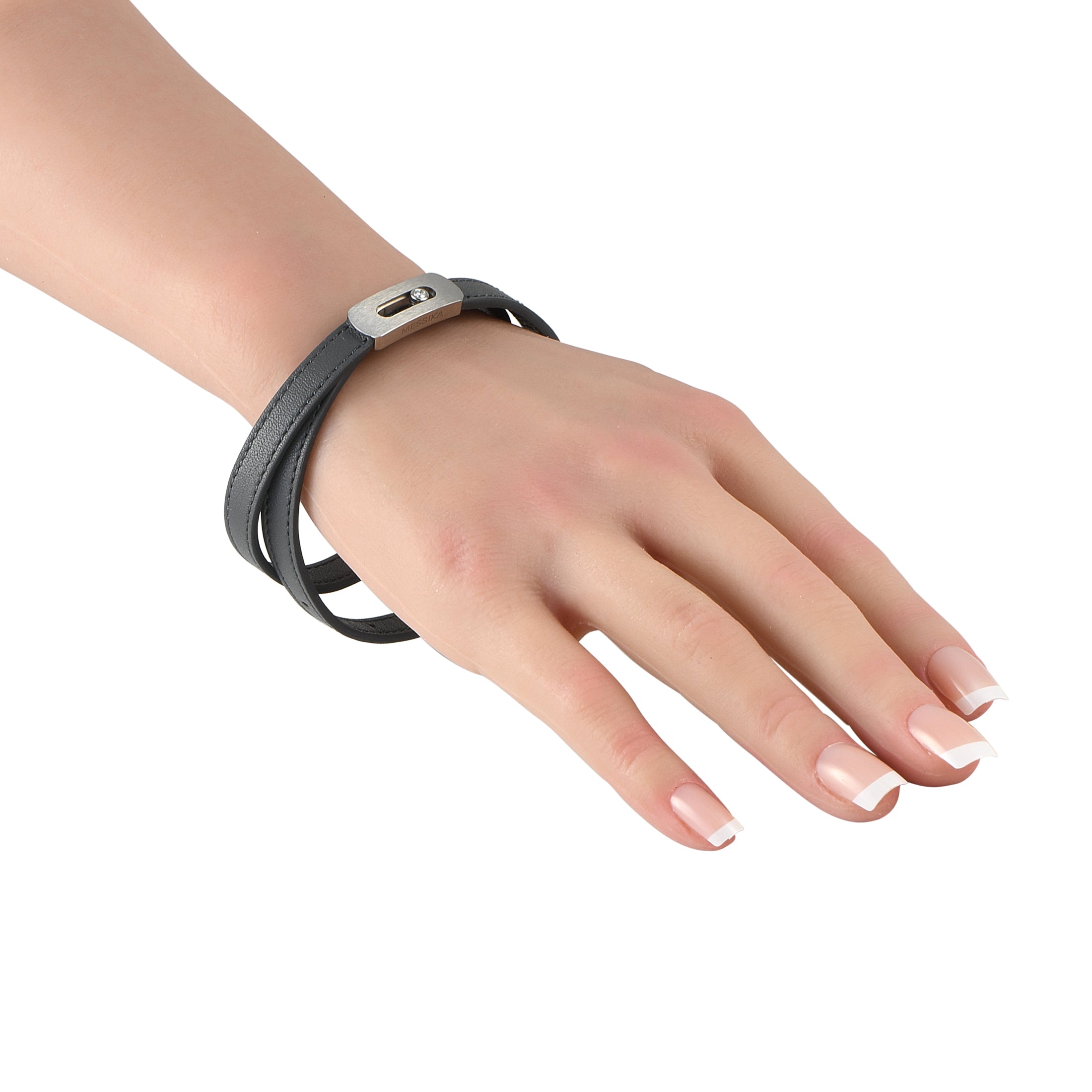 Messika My Move Titanium 0.08ct Diamond and Graphite Grey Leather Bracelet MS04-021825