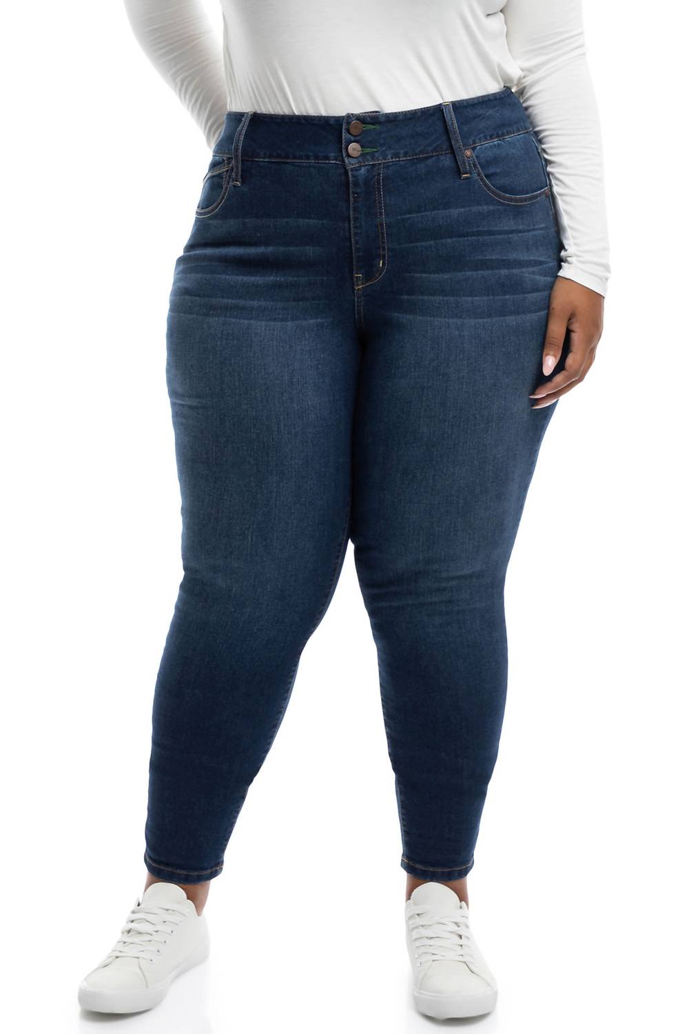 Shop 1822 Denim Plus 30" Re:denim High Rise Double Button Ankle Skinny In Ziggy In Blue