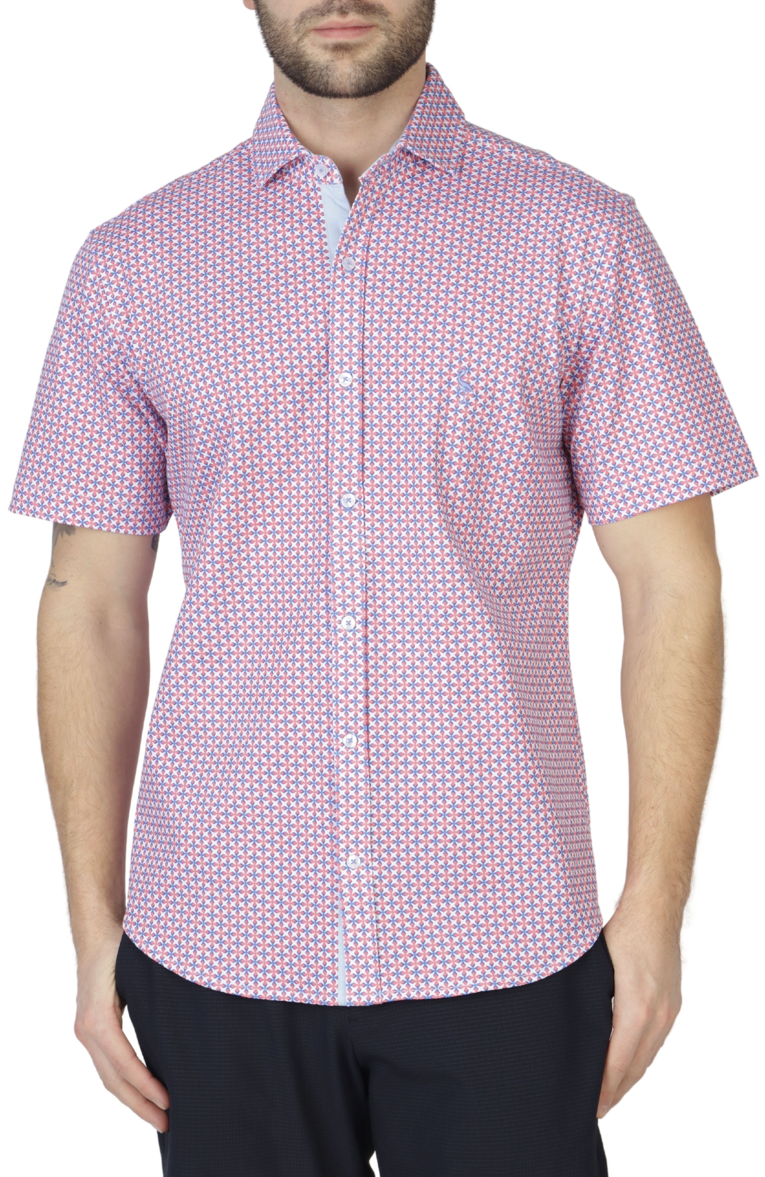 Shop Tailorbyrd Pink Retro Geo Knit Short Sleeve Getaway Shirt