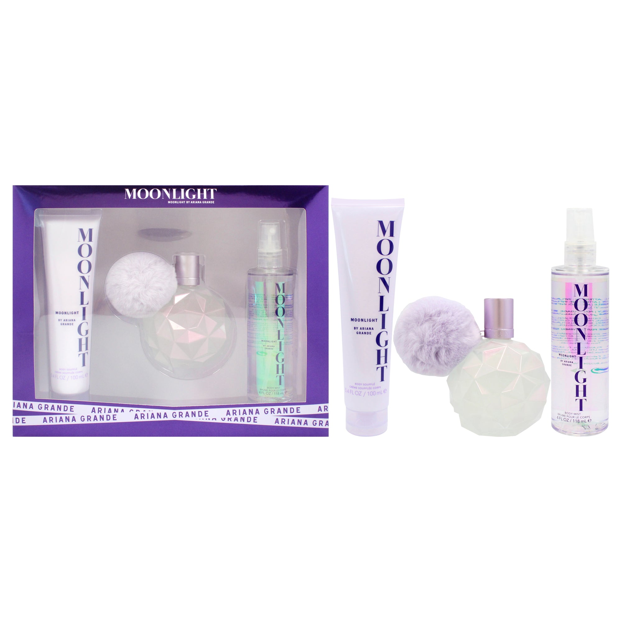 Ariana Grande Moonlight By  For Women - 3 Pc Gift Set 3.4oz Edp Spray, 3.4oz Body Souffle, 4oz Body M In White