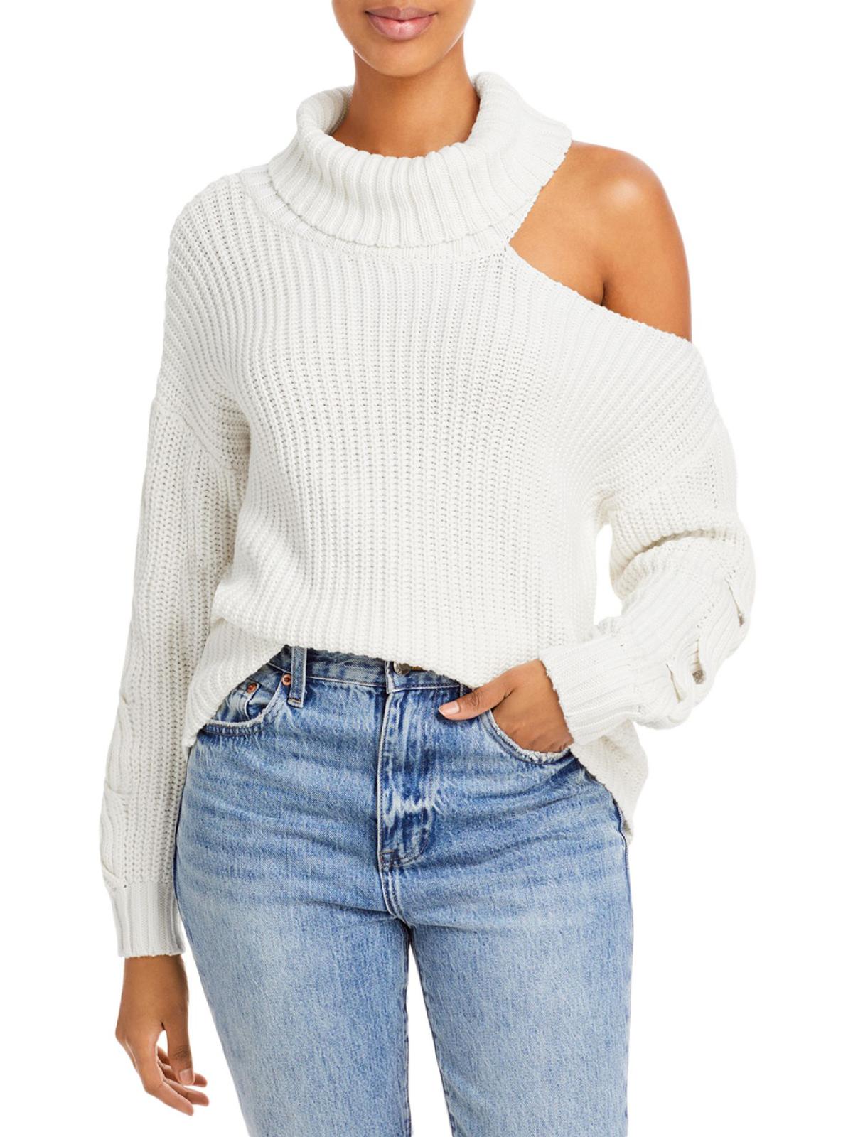 Shop Aqua Womens Cut Out Knit Turtleneck Sweater In White