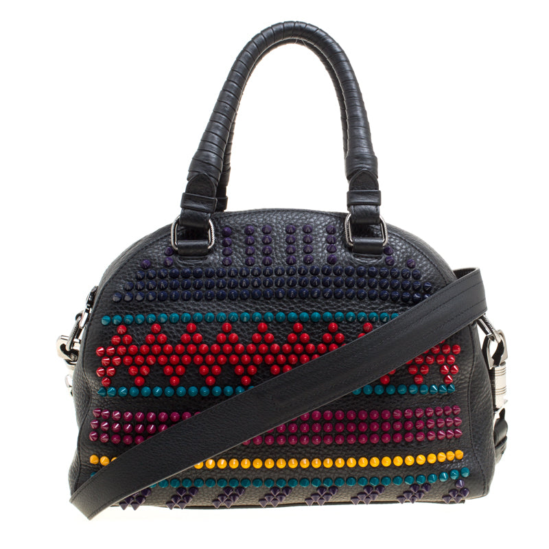 Shop Christian Louboutin Leather Spike Studded Bowler Bag In Multi