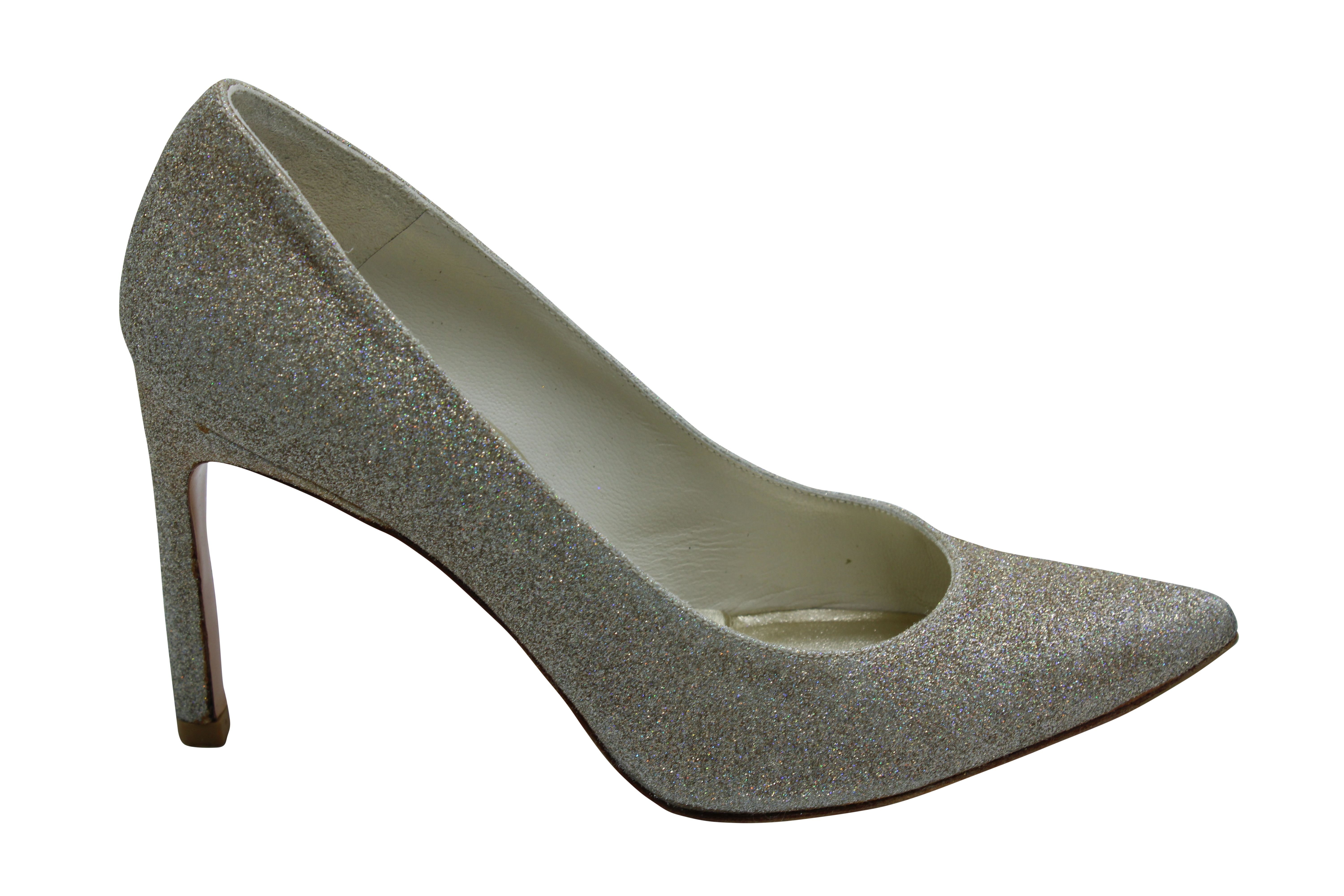 image of Stuart Weitzman Heist 95 Pumps in Gold Glitter Lamé Leather