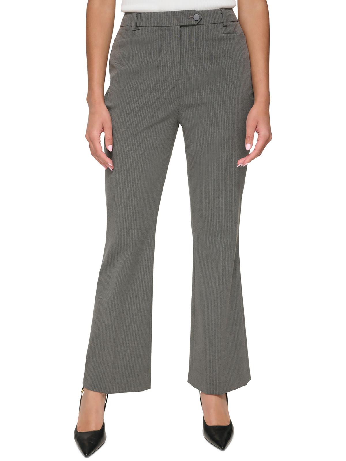 Calvin Klein Petites Womens Mid-rise Flare Leg Trouser Pants In Grey