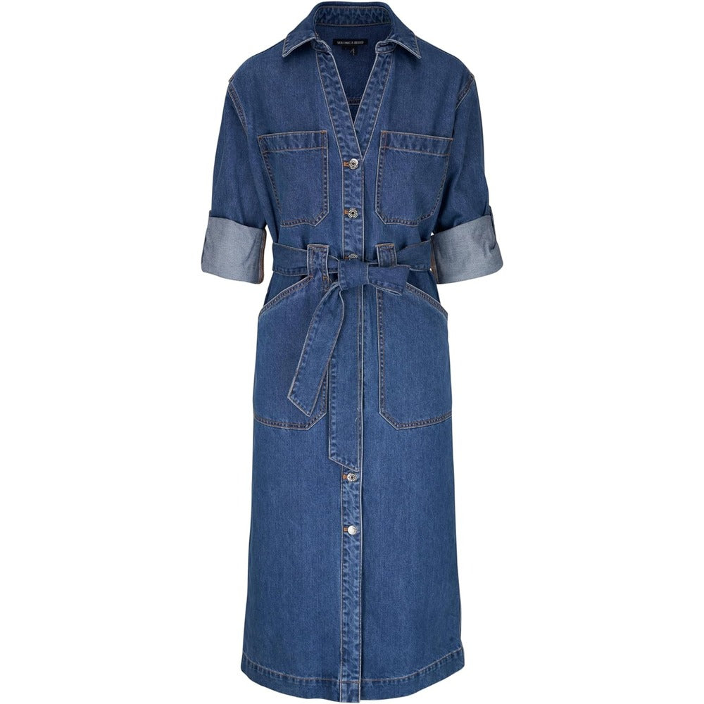 Shop Veronica Beard Women's Evelyn Denim Belted Midi Dress, Cornflower In Blue