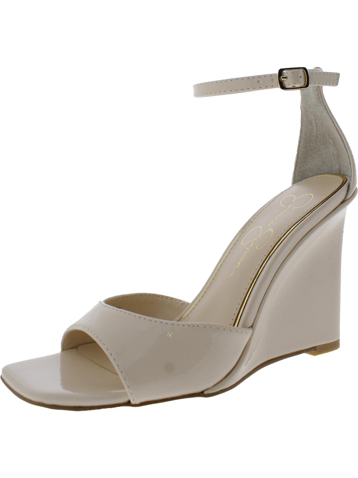 Shop Jessica Simpson Leehi Womens Faux Leather Open Toe Wedge Heels In White