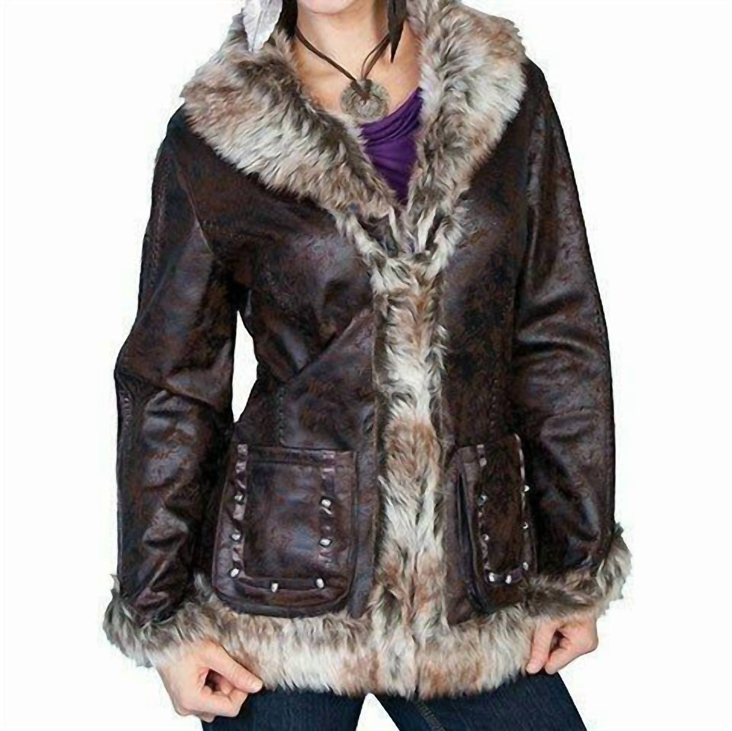 Shop Scully Faux Fur Leather Distressed Jacket In Multi In Brown
