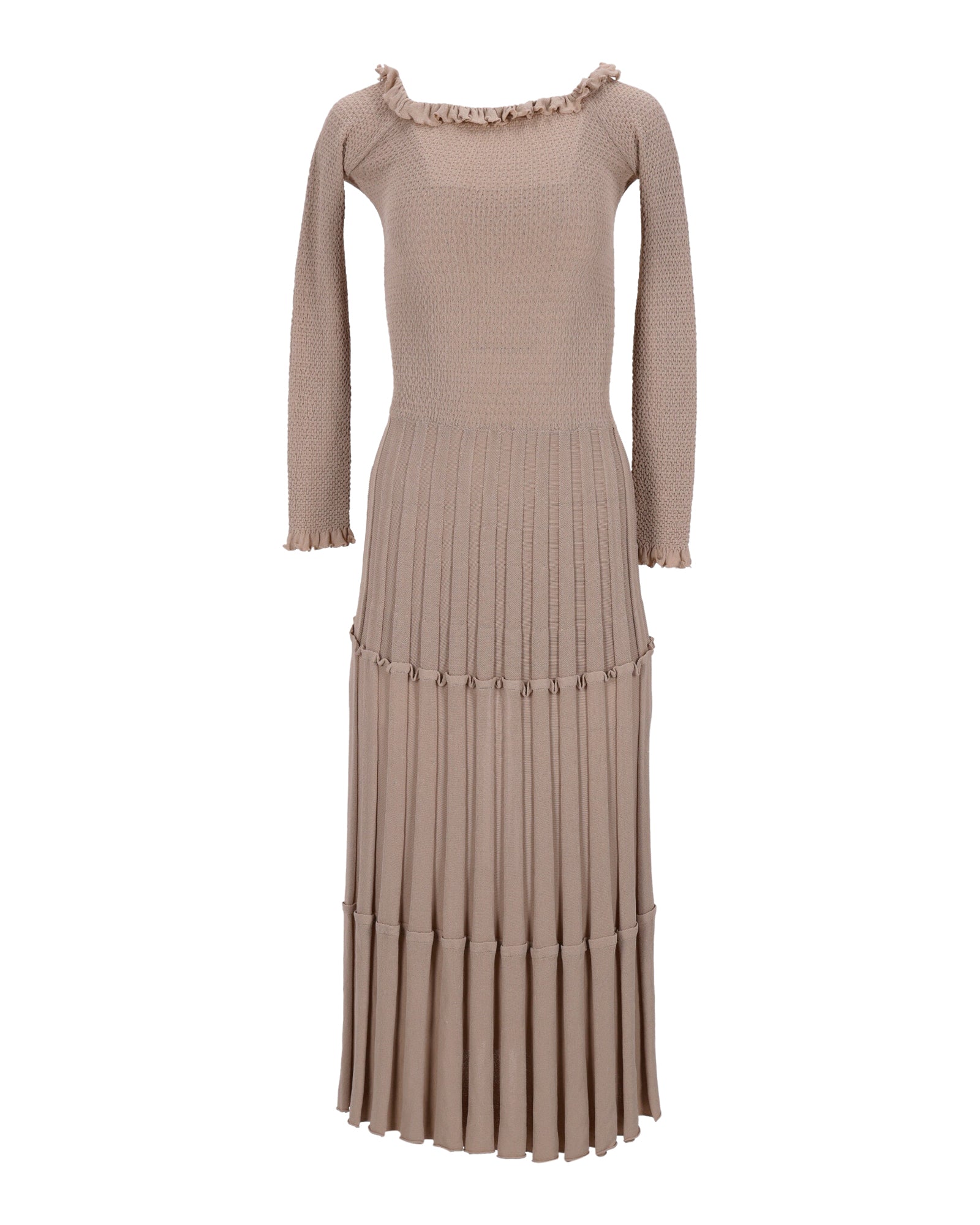 image of Altuzarra Off-Shoulder Pleated Knit Dress in Beige Viscose