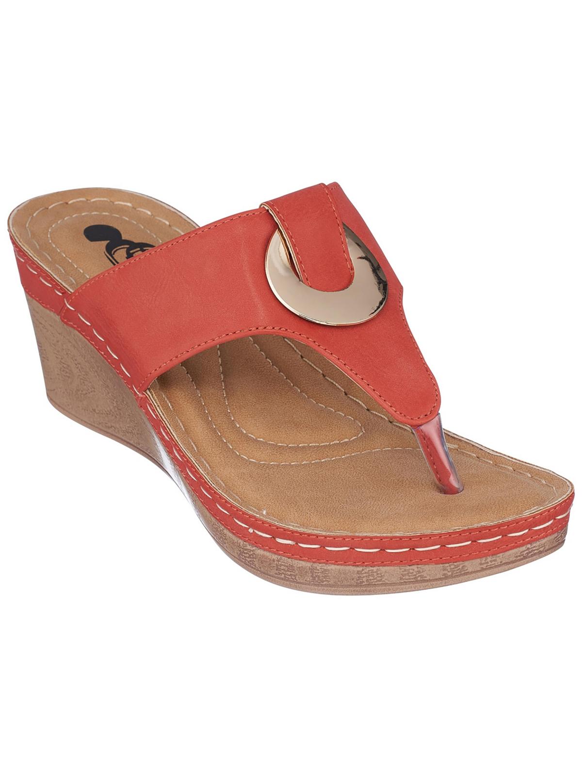 Good Choice Genelle Womens Faux Leather Slip-on Wedge Sandals In Red