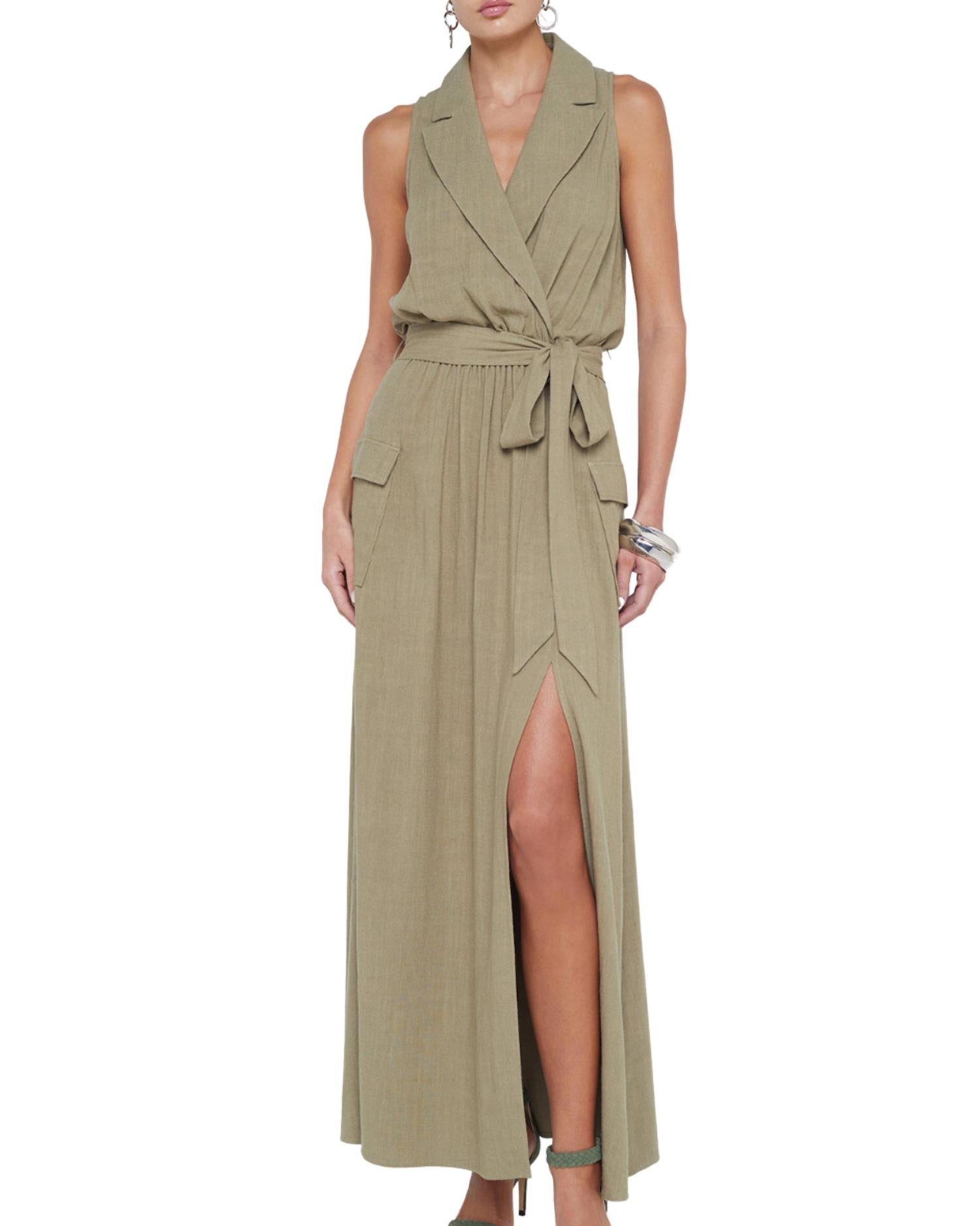 L Agence Mayer Military Maxi Dress In Covert Green In Multi