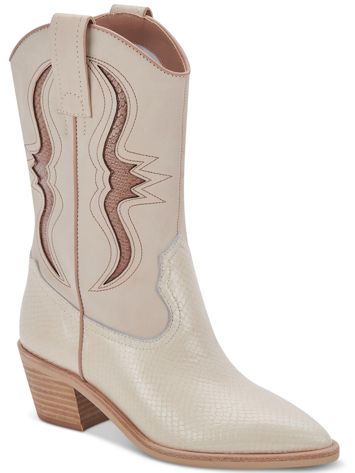 Dolce Vita Suzzy Womens Faux Leather Pull On Cowboy, Western Boots In Beige