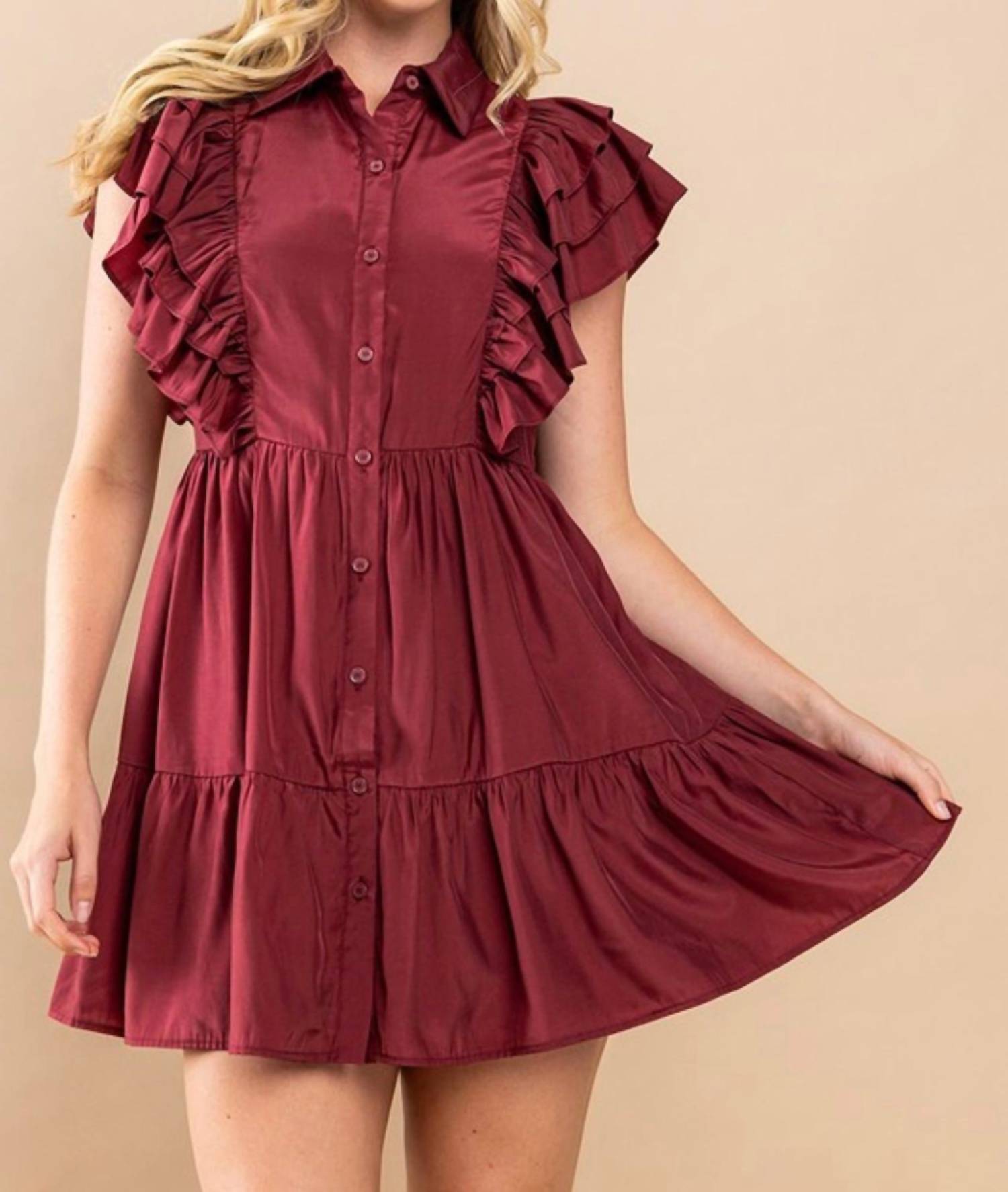Tcec Button-down Dress In Wine In Burgundy