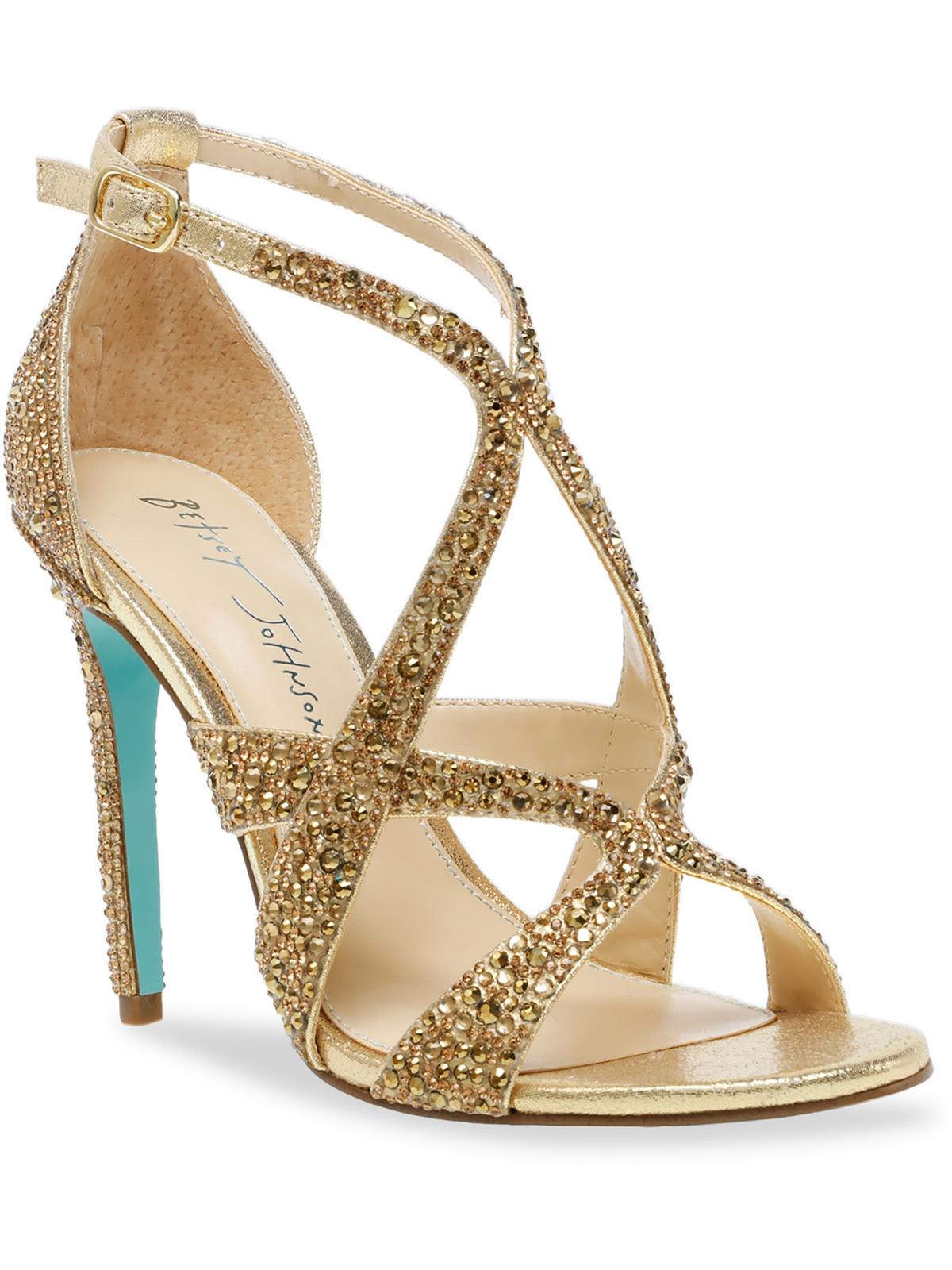 Shop Betsey Johnson Miles Womens Rhinestone Strappy Heels In Gold