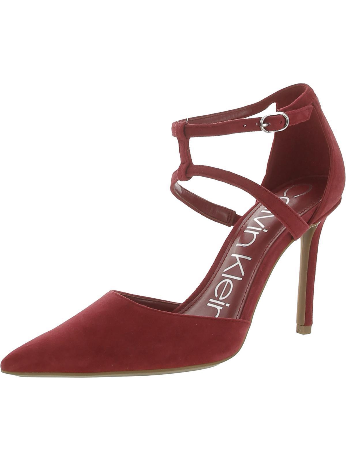 Shop Calvin Klein Dentel Womens Suede Pointed Toe Pumps In Red