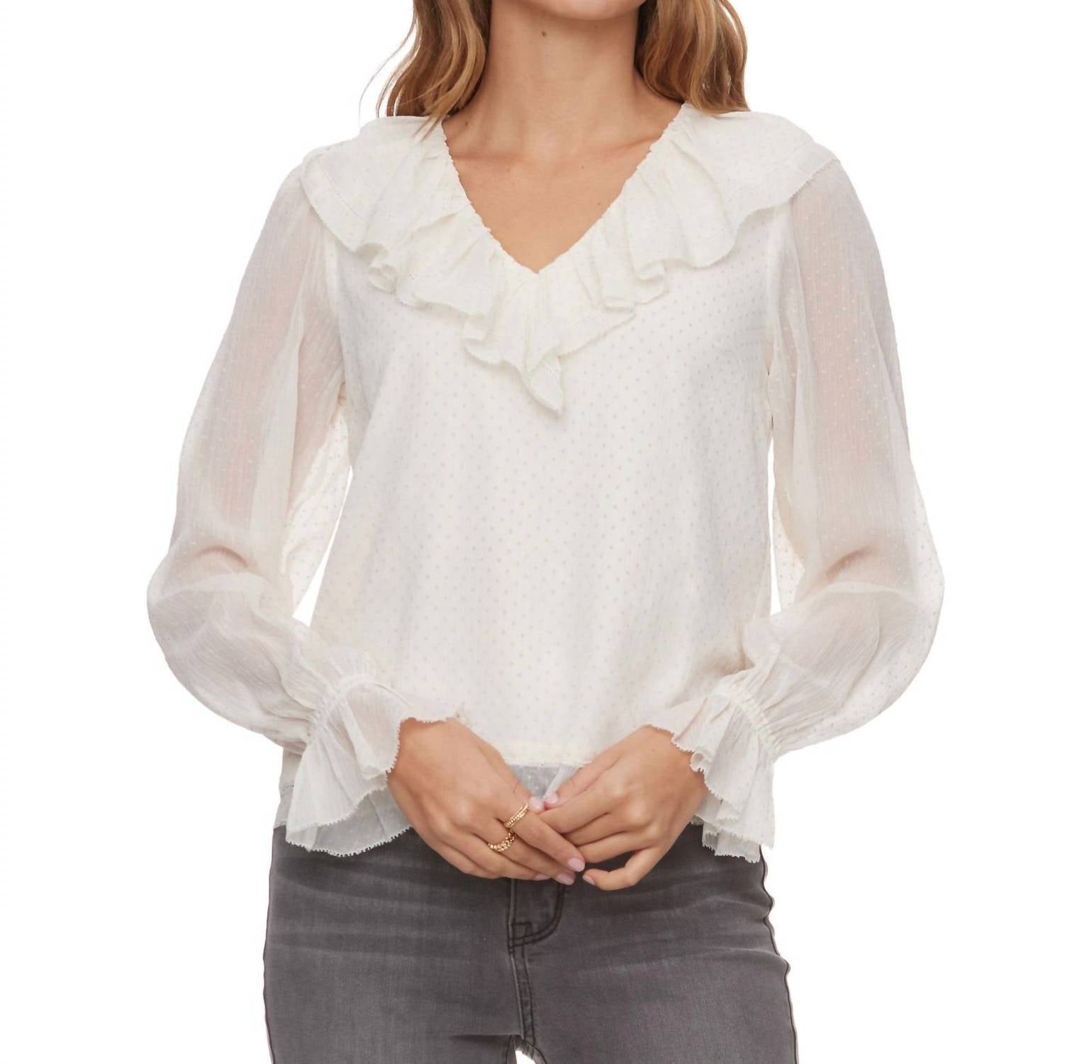 Flags & Anthem Kenley Ruffled Cuff Blouse In Ivory In Multi