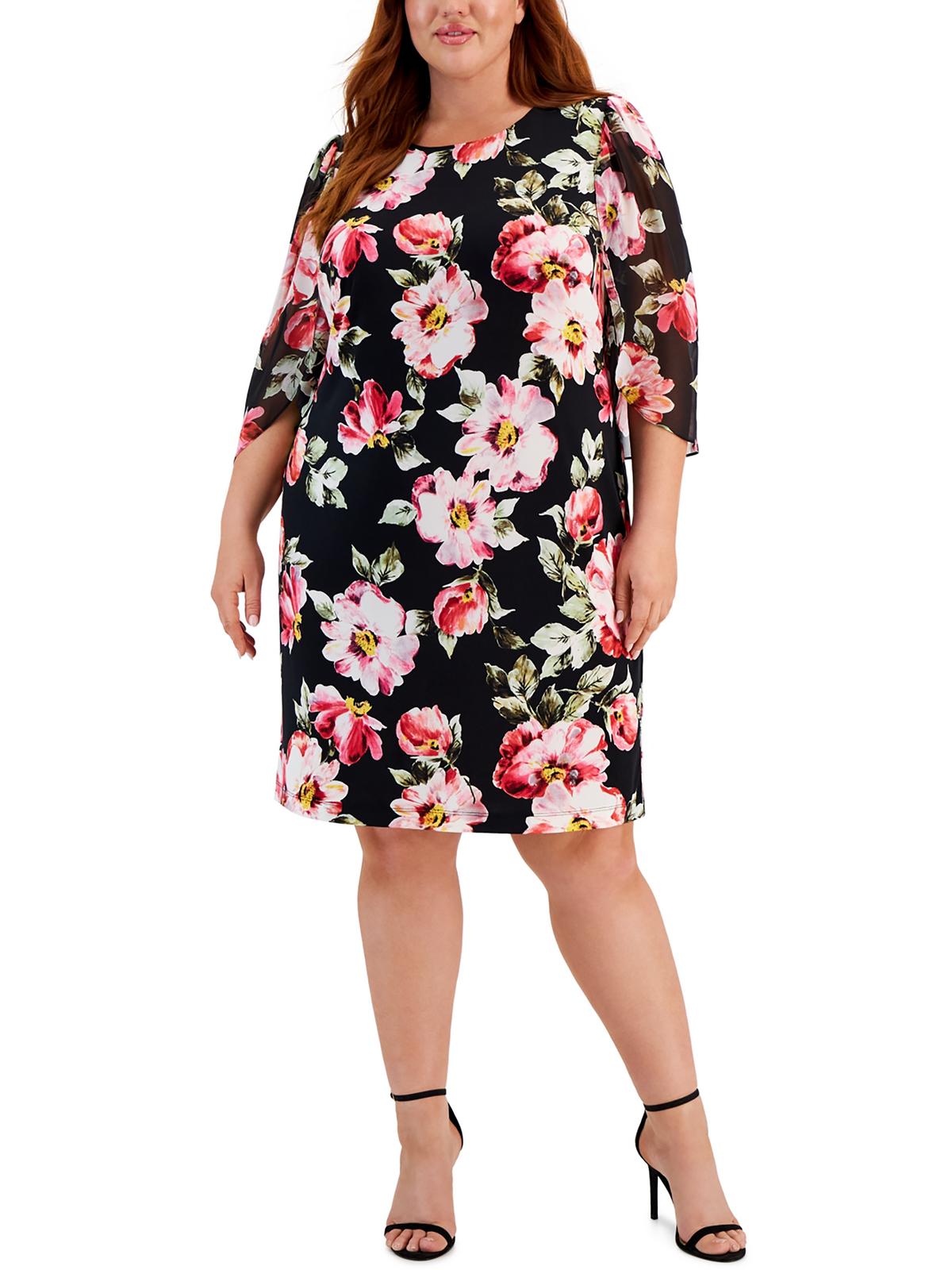Shop Connected Apparel Plus Womens Tulip Sleeves Knee-length Sheath Dress In Black