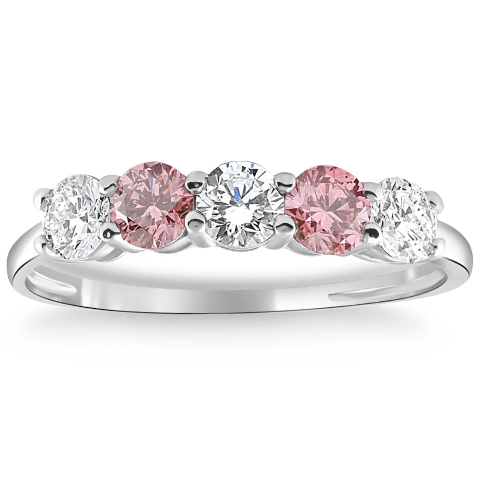 Pompeii3 1 Ct Pink Diamond Five Stone Anniversary Wedding Ring 14k White Gold Lab Grown