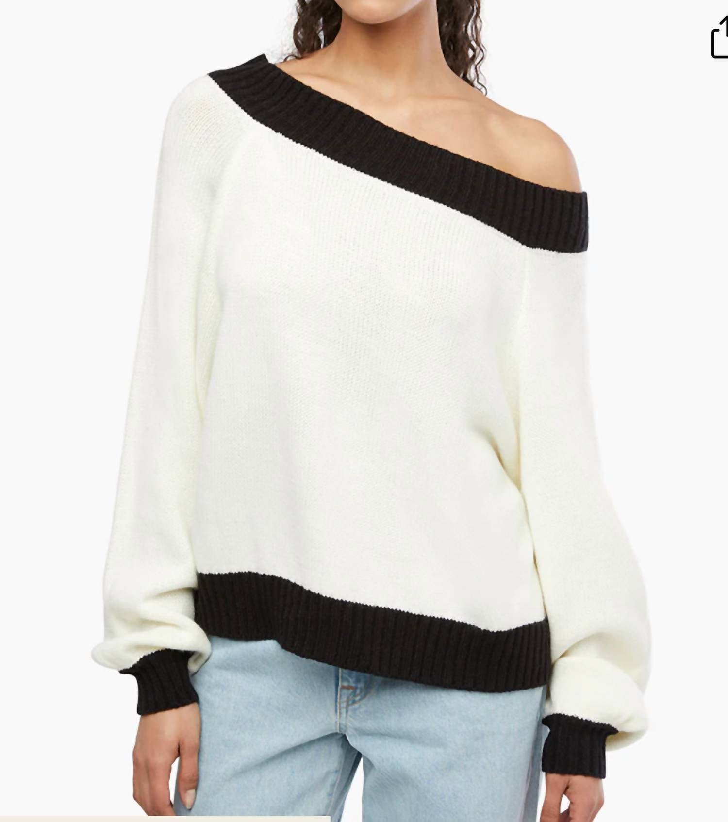 Shop Weworewhat Off Shoulder Sweater In White/black