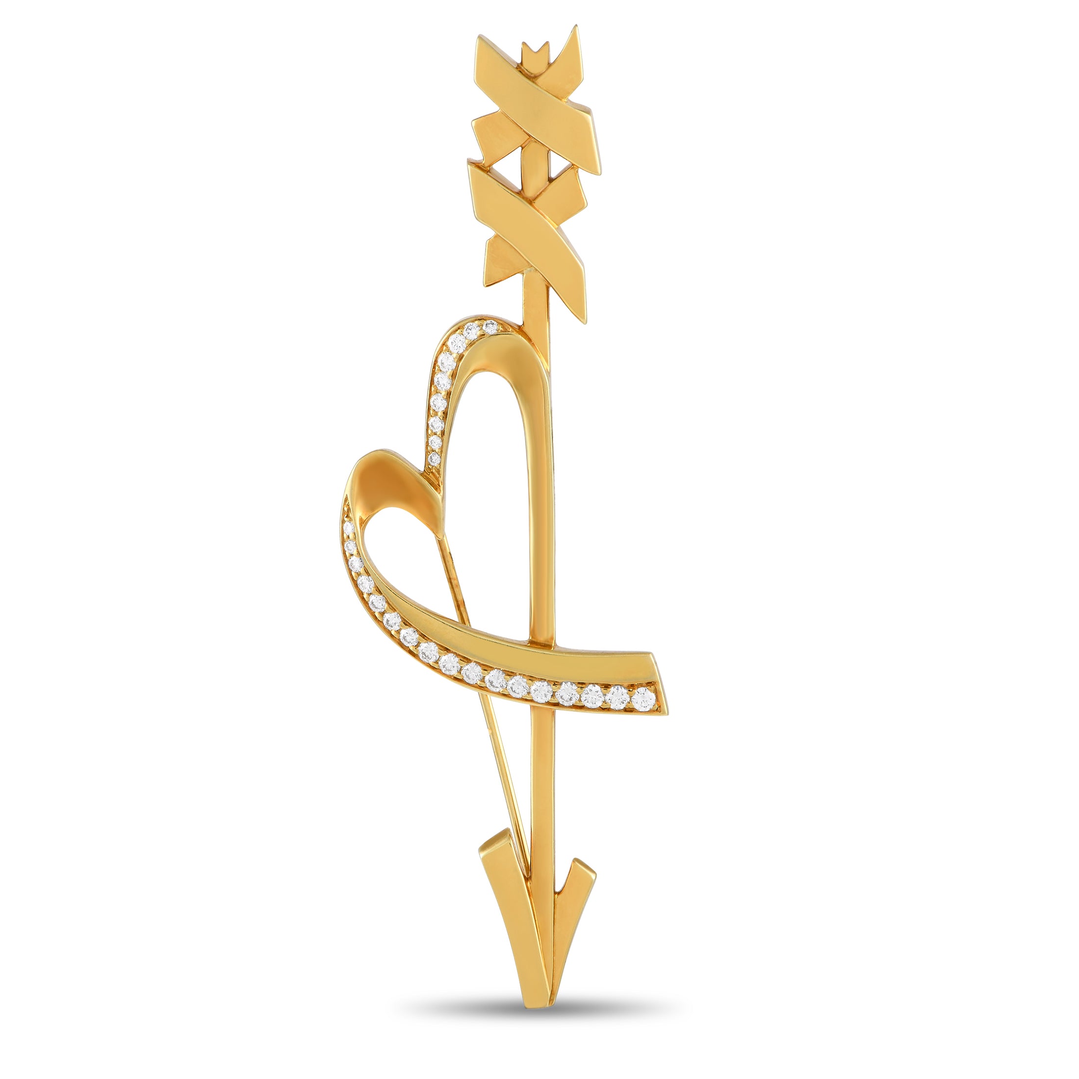 Image of Tiffany & Co. Paloma Picasso 18K Yellow Gold 1.35ct Diamond Heart and Arrow Brooch TI02-071824