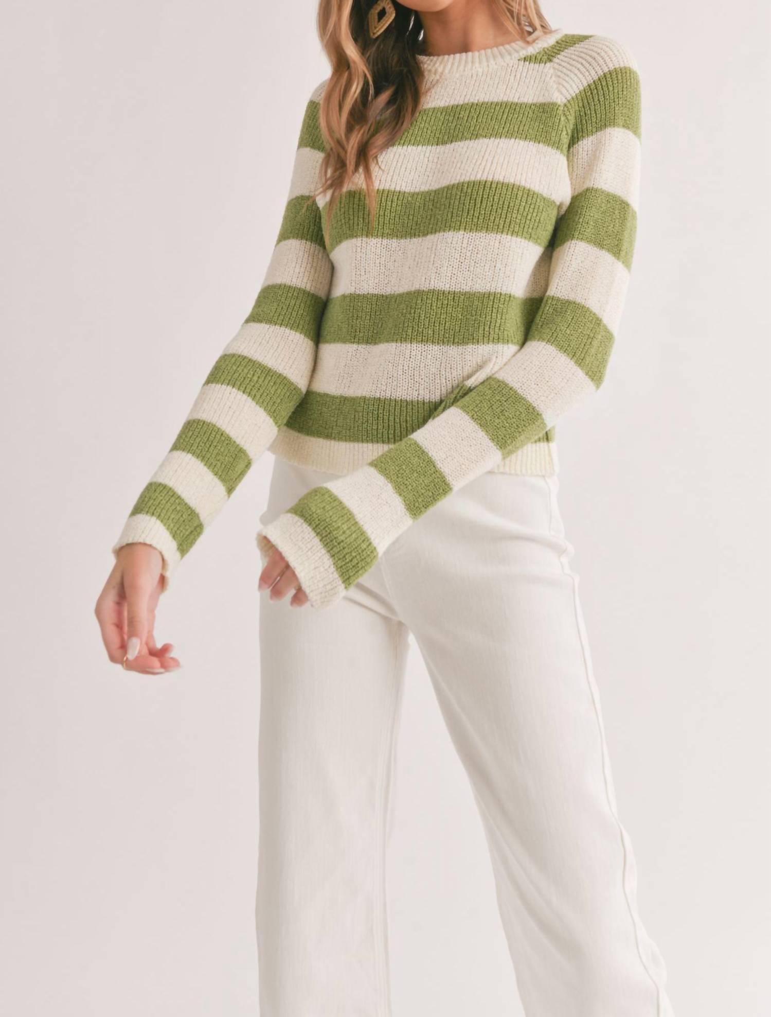 Sadie & Sage Clem Striped Sweater In Ivory/green In Burgundy
