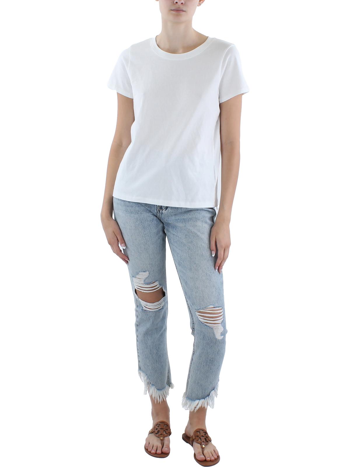 Madewell Womens Cotton Crewneck Pullover Top In White