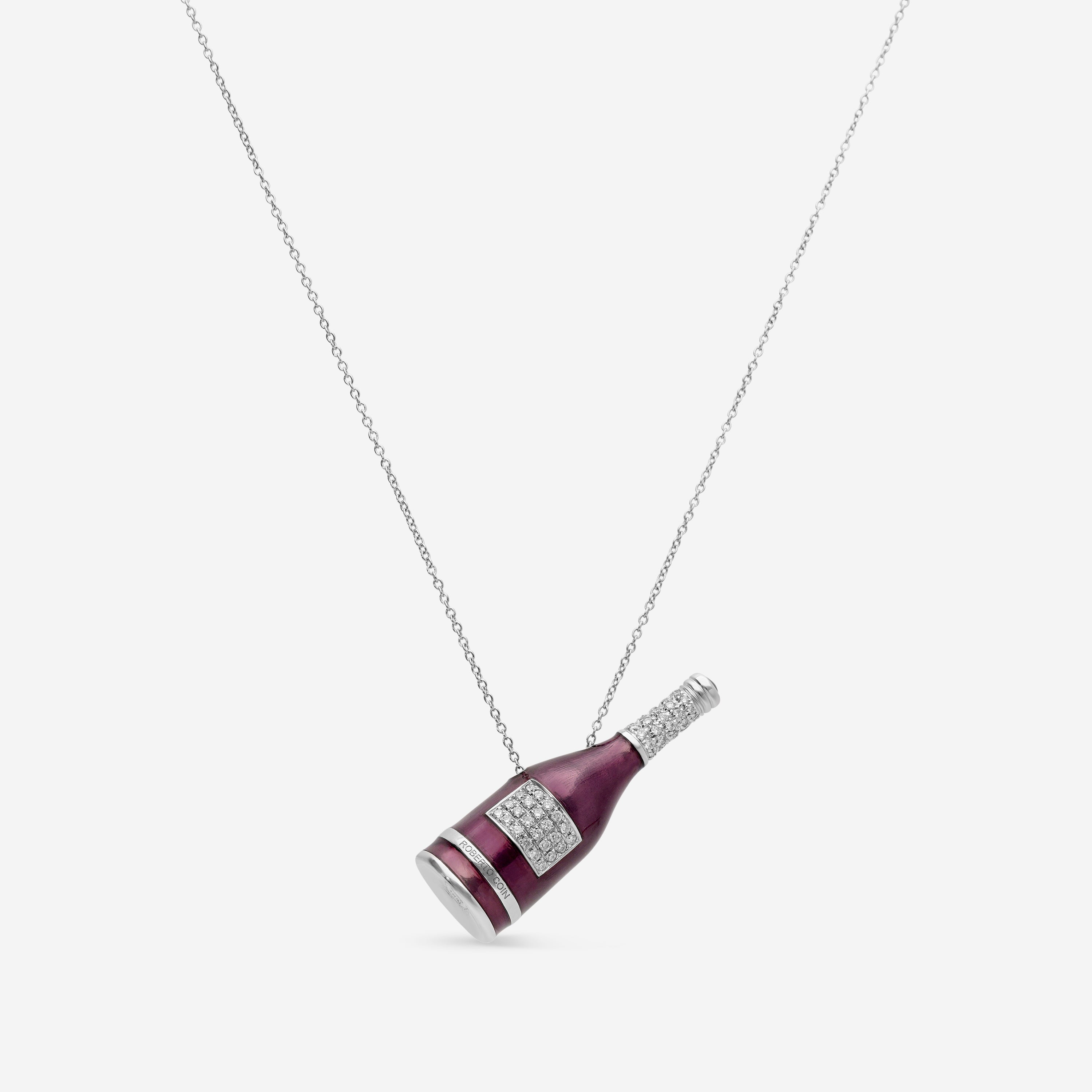 Roberto Coin 18k Gold, Diamond And Amethyst Champagne Bottle Pendant Necklace 228080aw18ax In White