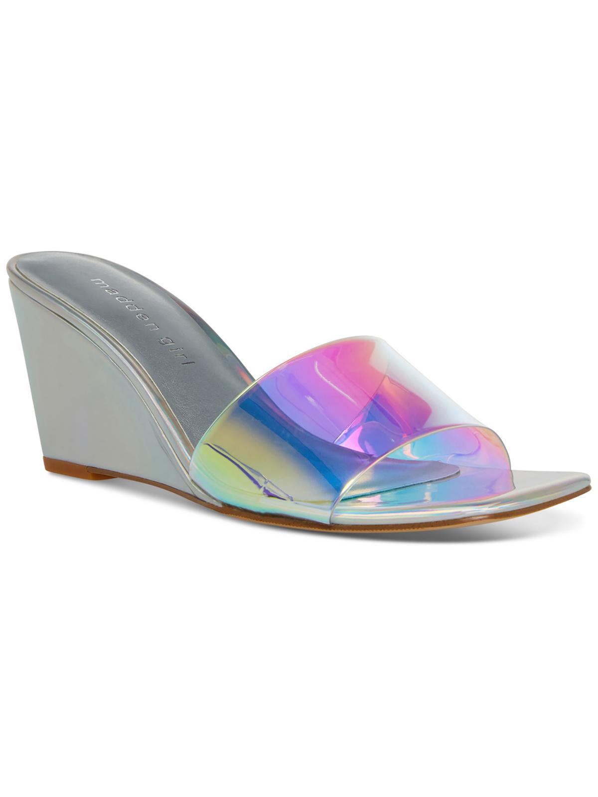 Shop Madden Girl Rayne Womens Slip On Slide Wedge Sandals In Silver