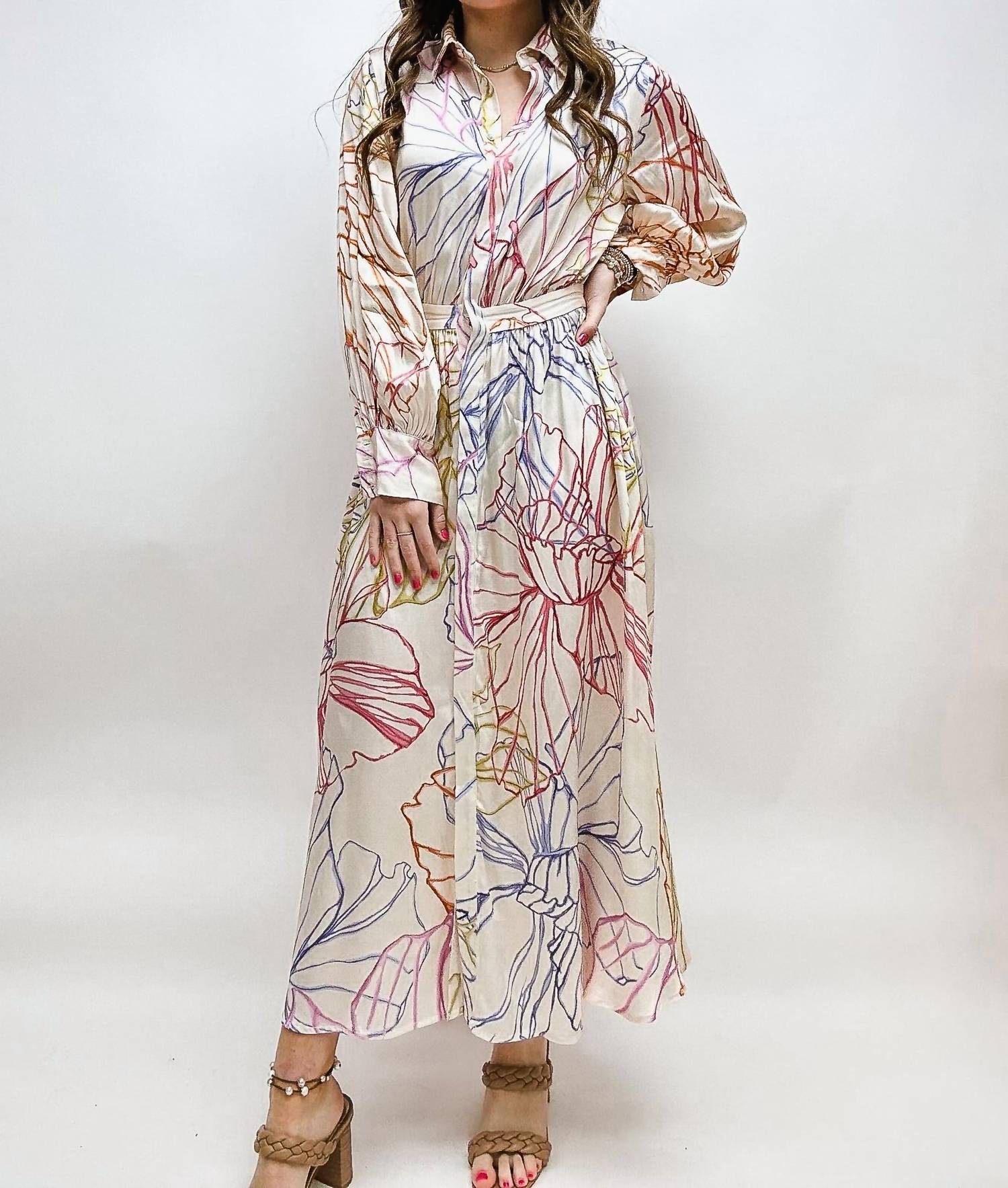 Shop Frnch Paris Amanda Dress In Pastel Sketch In Multi
