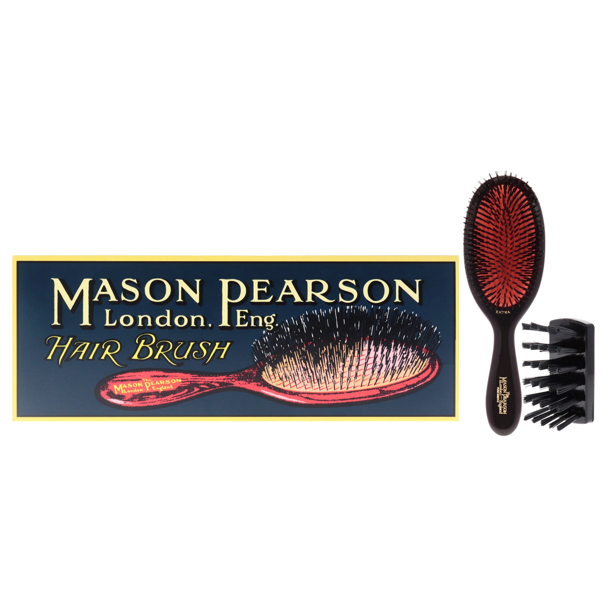 Mason Pearson Extra Small Pure Bristle Brush - B2 Dark Ruby By  For Unisex - 2 Pc Hair Brush And Clea In White