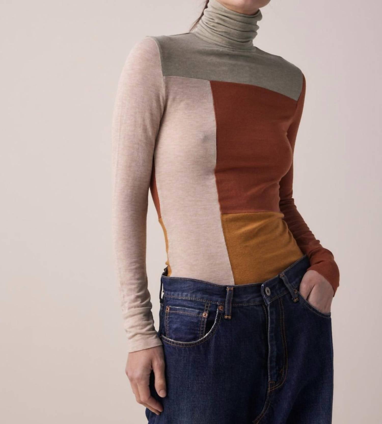 Amente Wool Blend Turtleneck Sweater In Multi In Brown