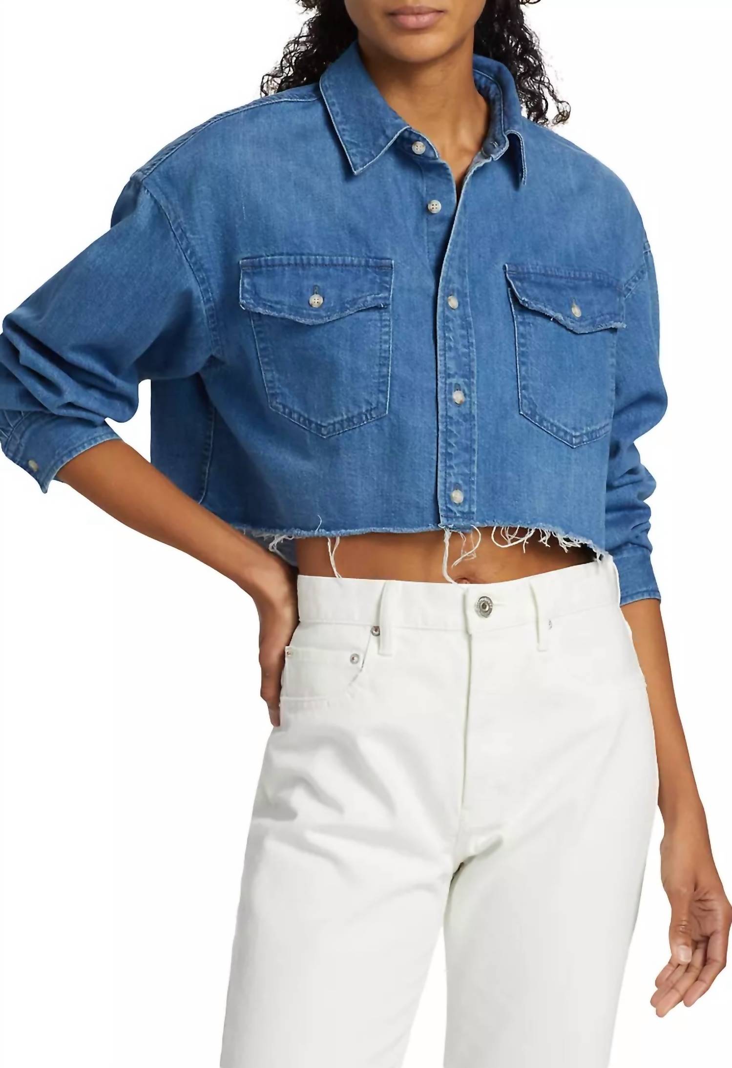 Moussy Nashboro Denim Button-front Shirt In Blue