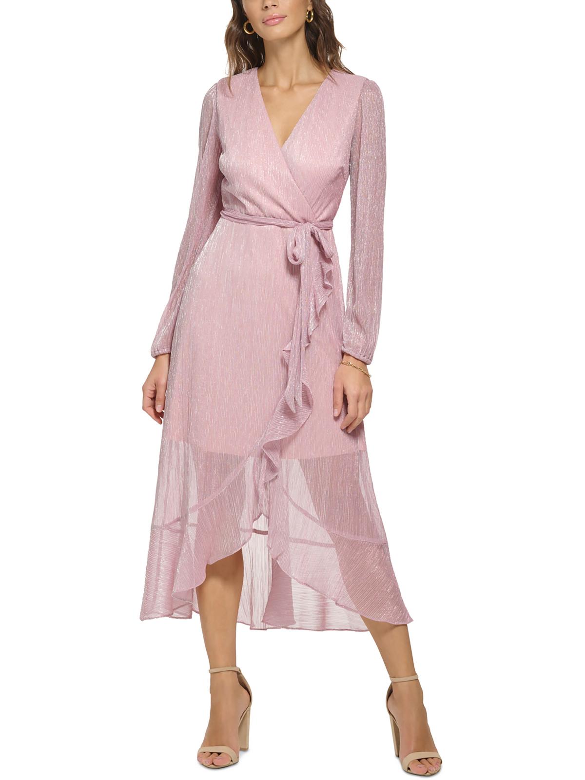 Shop Kensie Womens Faux Wrap Metallic Midi Dress In Pink