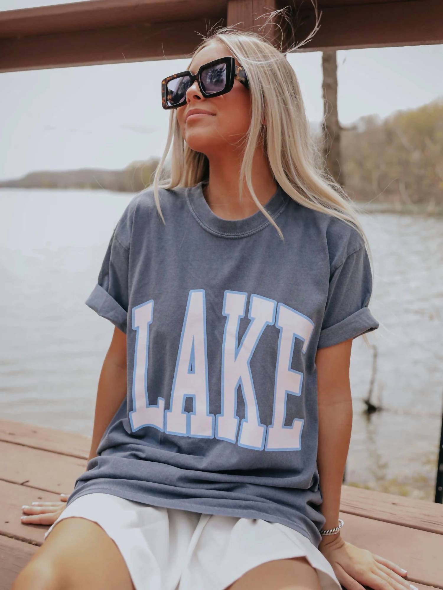 Shop Charlie Southern Lake Graphic Tee In Navyn In Grey