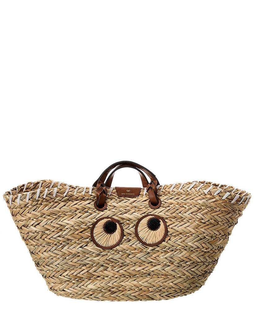 Anya Hindmarch Paper Eyes Large Seagrass & Leather Tote | Shop