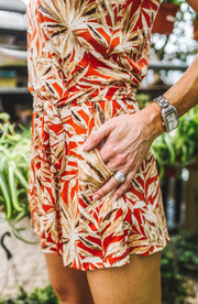 Donna Romper in Rust Palm Print