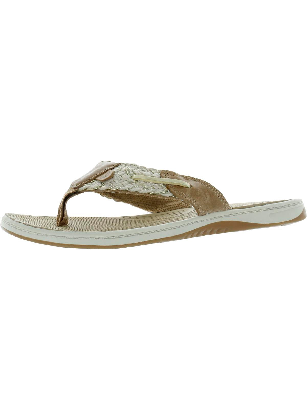 Shop Sperry Parrotfish Womens Leather Braided Thong Sandals In Beige