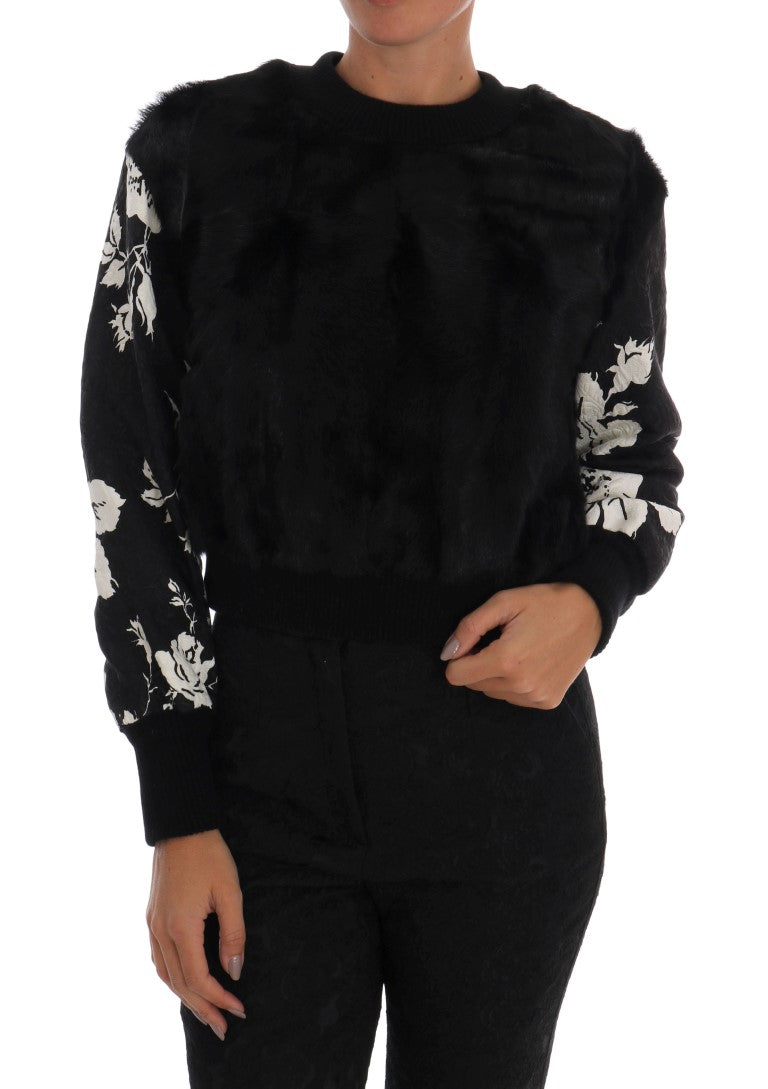 DOLCE & GABBANA Dolce & Gabbana  Fur Floral Brocade Zipper Women's Sweater