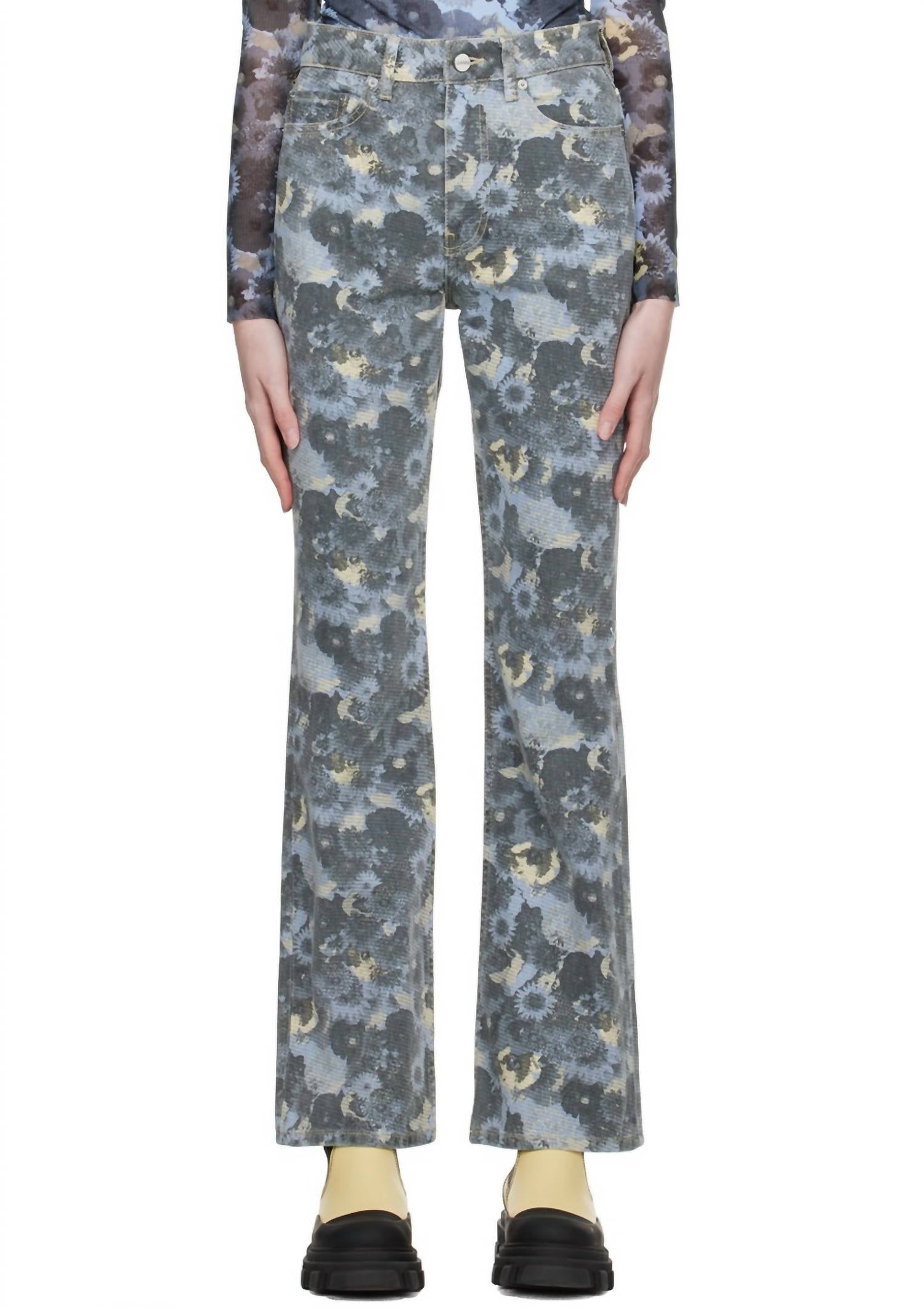 GANNI Betsy Denim Print Pants In Brunnera Blue