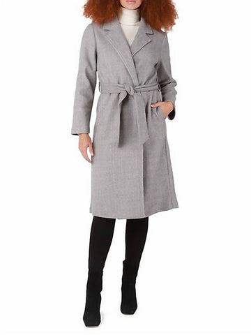 Dex longline belted coat in stone grey heather
