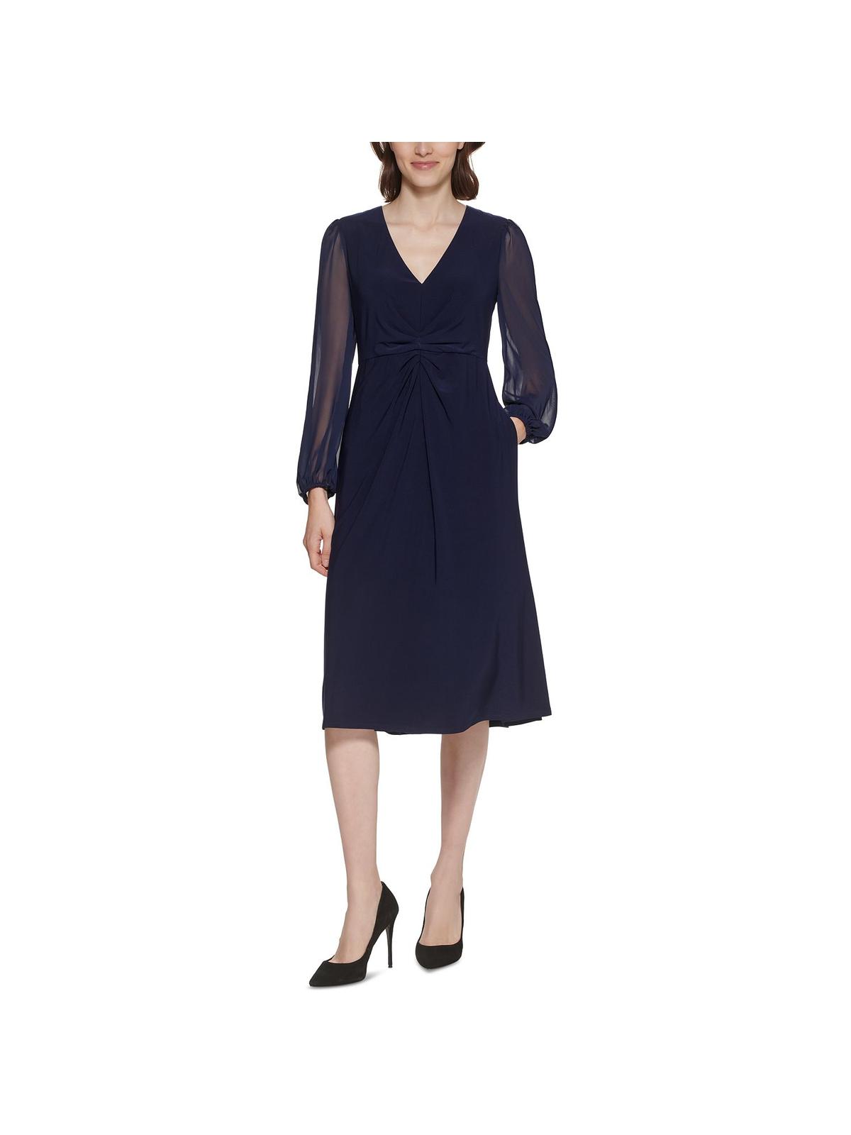 Shop Jessica Howard Petites Womens Chiffon Puff Sleeve Midi Dress In Blue