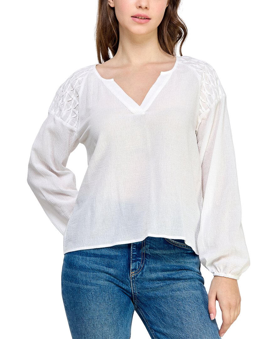 Shop Koko + Mason Smocked Shoulder Blouse In White