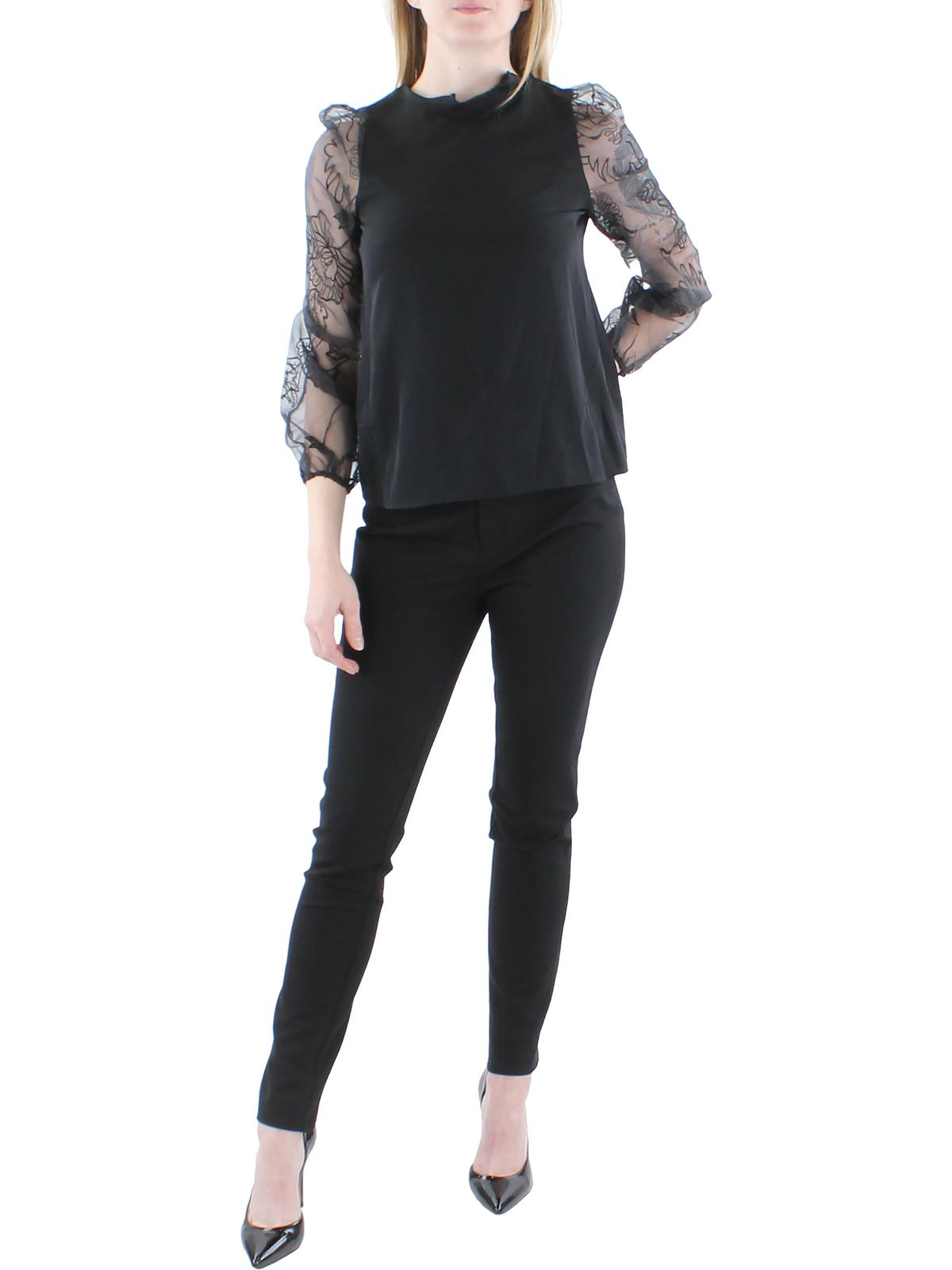 Shop Anne Klein Womens Sheer Dressy Blouse In Black