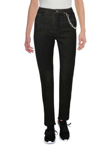 We Wore What womens slit hem high rise straight leg jeans