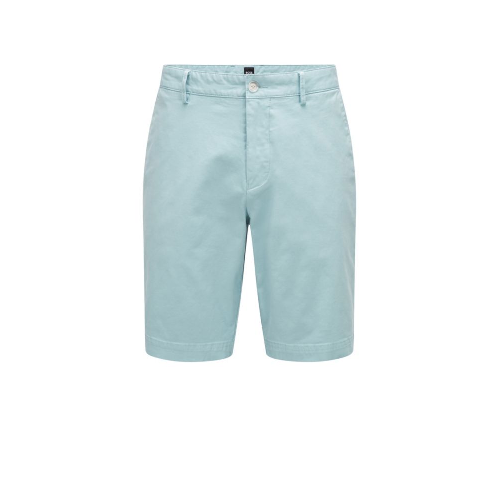 Hugo Boss Slim-fit Regular-rise Shorts In Stretch Cotton In Turquoise