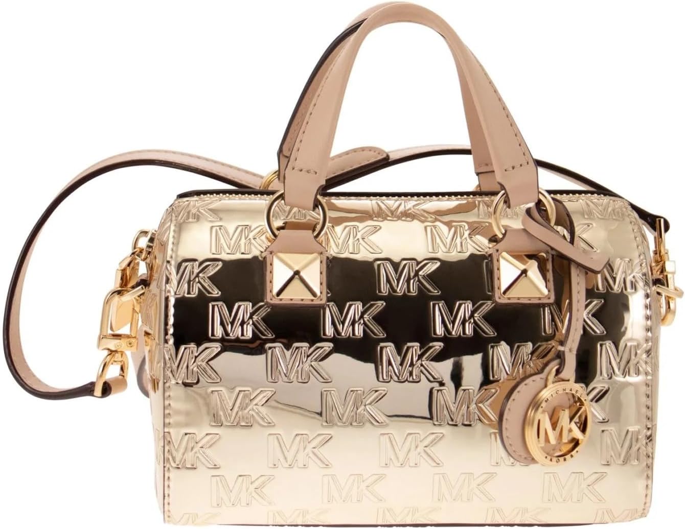 Shop Michael Michael Kors Women's Grayson Patent Leather Small Duffle Crossbody Handbag, Pale Gold