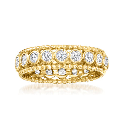  Ross-Simons 0.50 ct. t.w. Round and Baguette Diamond Crown Ring  in 14kt Yellow Gold. Size 6: Clothing, Shoes & Jewelry