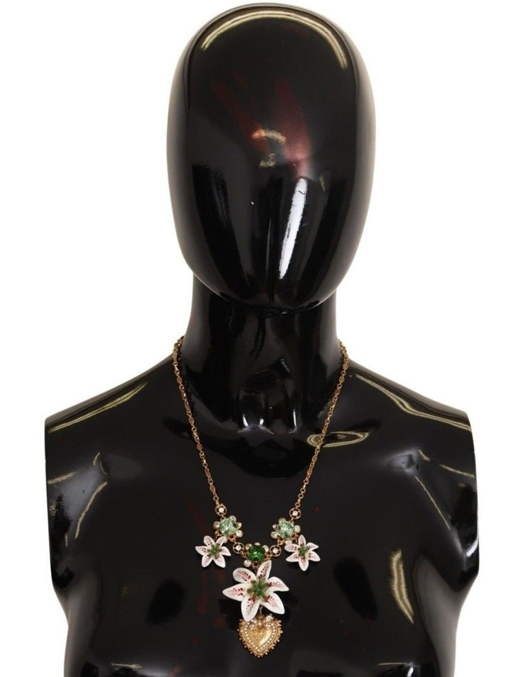 Dolce & Gabbana Brass Crystal Lily Flower Heart Women's Necklace | Shop  Premium Outlets