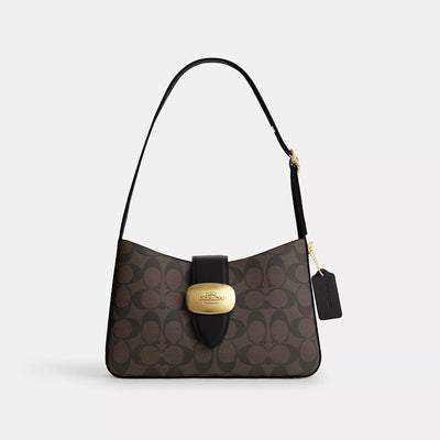 코치 COACH Outlet eliza shoulder bag in signature canvas,gold/brown black