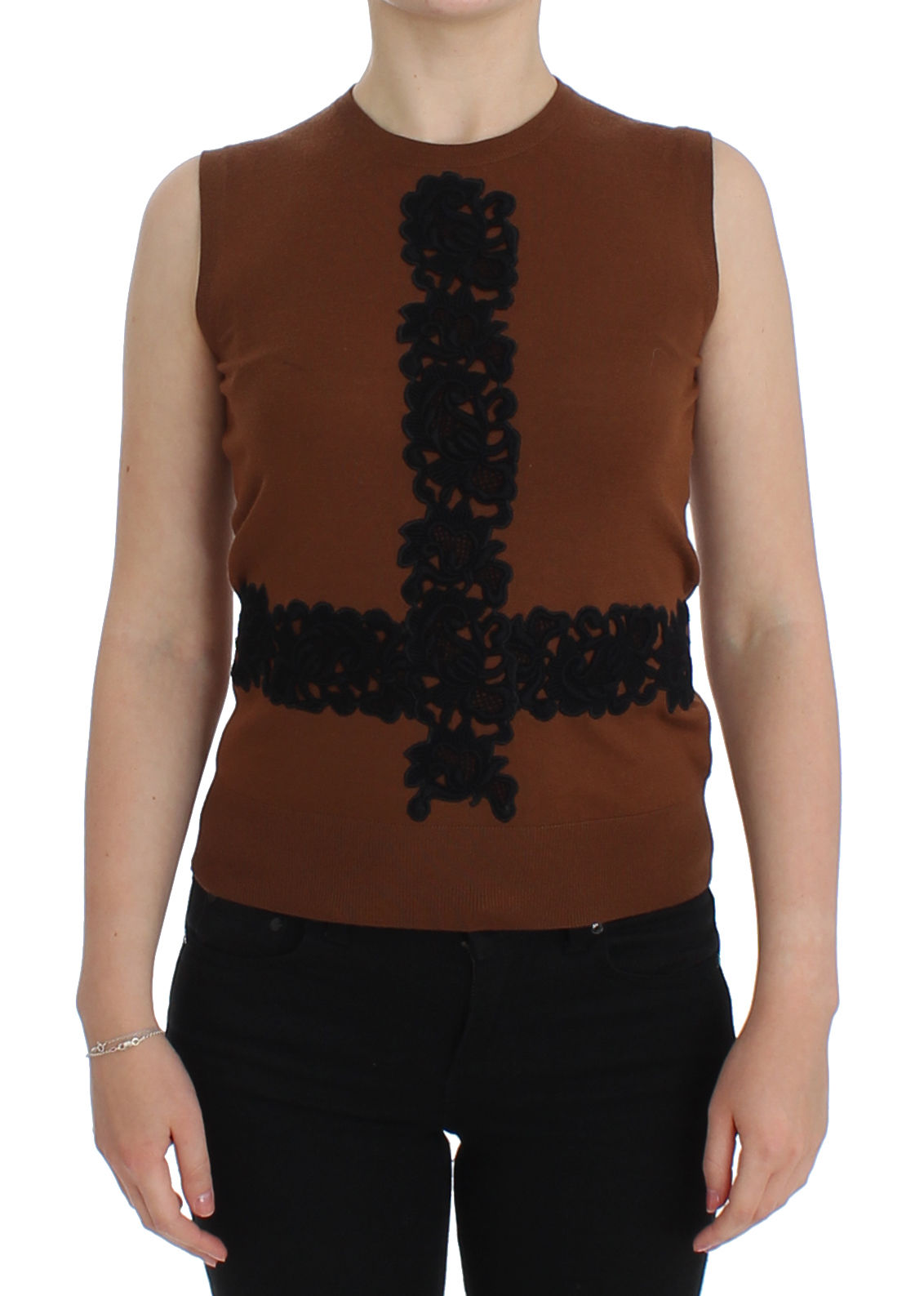 DOLCE & GABBANA Dolce & Gabbana  Wool  Lace Vest Sweater Women's Top