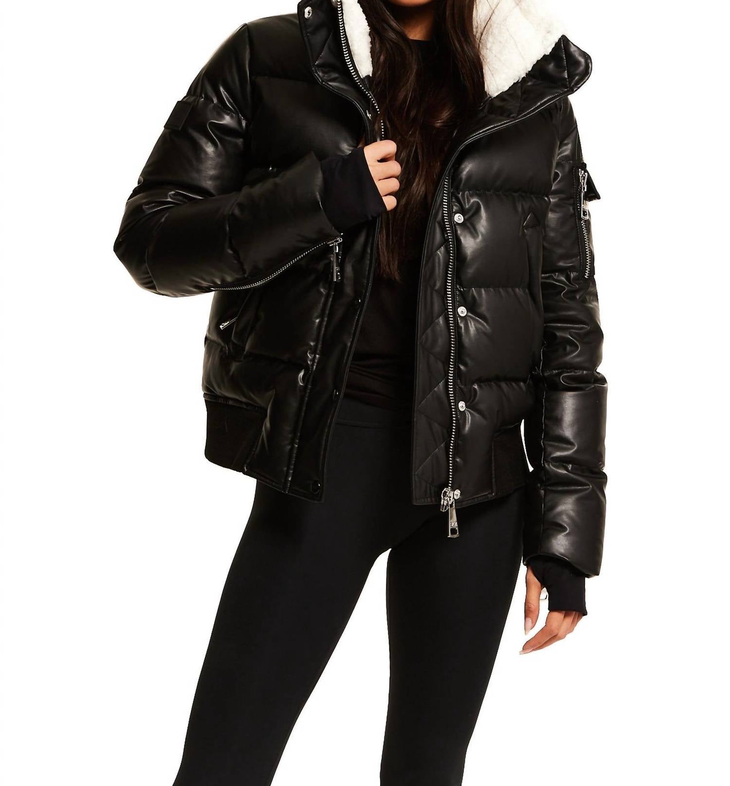 SAM Vegan Leather Allegra Jacket in Black/White